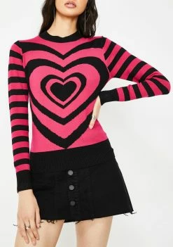 Jawbreaker Lazy Hearts Stripe Sweater Tops