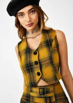 Jawbreaker Tops Button Up Tartan Vest