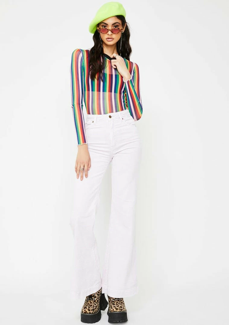 Jawbreaker Tops Vertical Rainbow Stripe Mesh Top