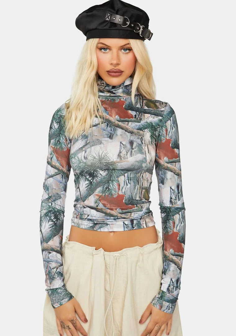 Basic Pleasure Mode Tops Hunter High Neck Long Sleeve Top