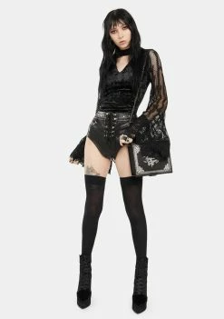 Jawbreaker Tops Velvet Top With Lace Bell Sleeves