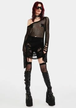 Jawbreaker Slashed Oversize Mesh Sweater Tops