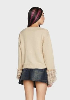 Basic Pleasure Mode Big Ted Fluffy Trim Jumper Knit Sweaters
