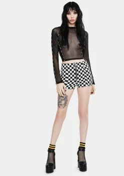 Jawbreaker Tops Mesh Crop Top With Rainbow Piping