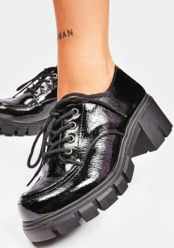 Dirty Laundry Black Patent Noyz Platform Oxfords Flats