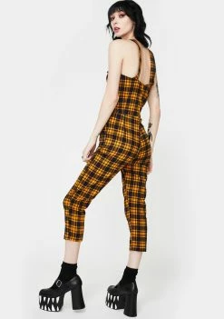 Jawbreaker Yellow Plaid Fitted Overall Jumpsuit