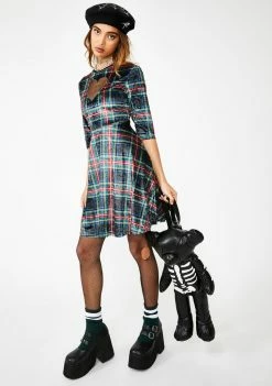 Jawbreaker Velvet Tartan Cut Out Mini Dress