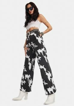 BY DYLN Bottoms Remi Cow Print Wide Leg Jeans
