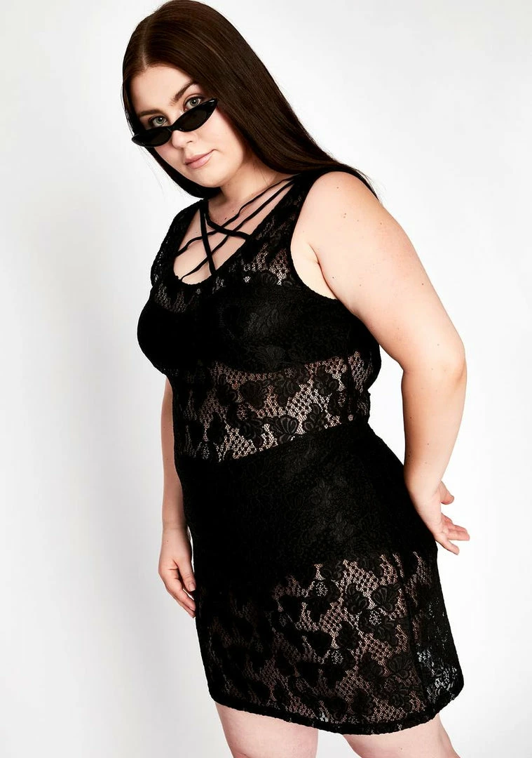 Jawbreaker Plus Tied Up In Lace Mini Dress