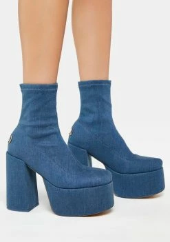 NOKWOL Platform Boots Inferno Denim Platform Ankle Boots