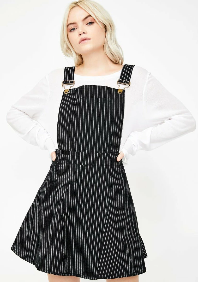 Jawbreaker Pinstripe Overall Mini Dress Dresses