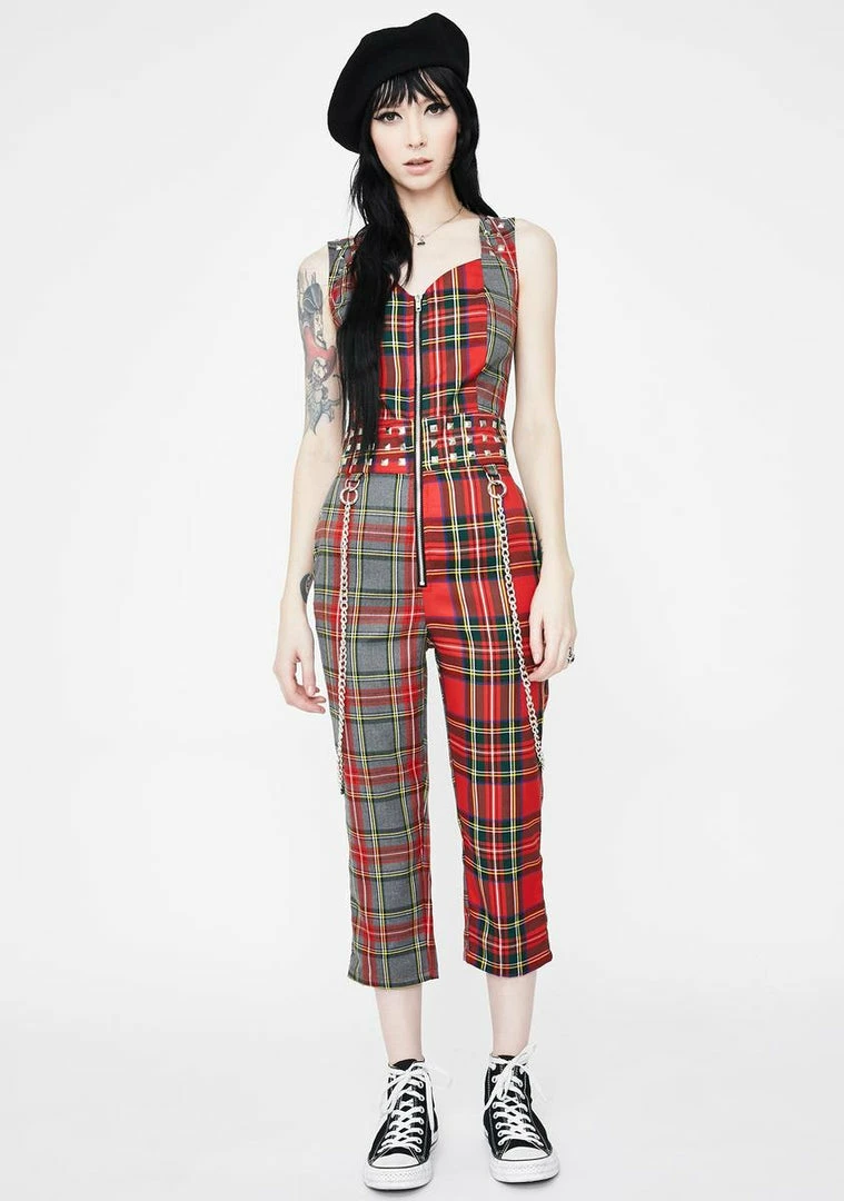 Jawbreaker Pretty Vacant Plaid Chain Overalls