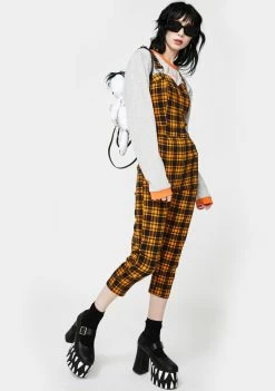 Jawbreaker Yellow Plaid Fitted Overall Jumpsuit