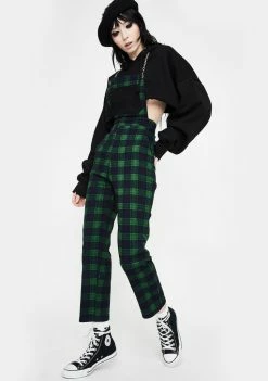 Jawbreaker Jumpsuits & Rompers Green Check Chained Overalls