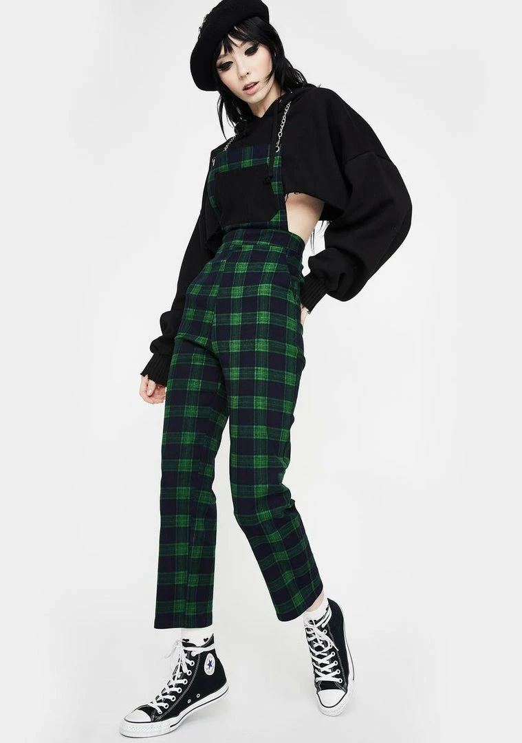 Jawbreaker Jumpsuits & Rompers Green Check Chained Overalls