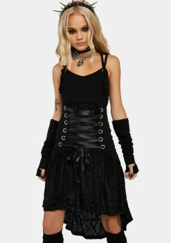 Jawbreaker Little Black Dresses Laced Up Dress W/ Velvet Devore Underlayer