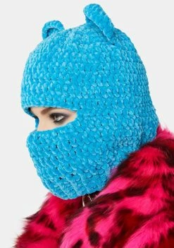 Basic Pleasure Mode Blue Chenille Bear Balaclava
