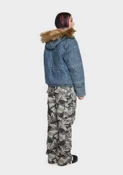 Basic Pleasure Mode Mega Denim Pom Pom Jacket Puffer Jacket