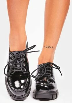 Dirty Laundry Black Patent Noyz Platform Oxfords Flats