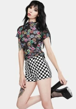 Jawbreaker Floral Rainbow Mesh Crop Top