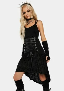 Jawbreaker Little Black Dresses Laced Up Dress W/ Velvet Devore Underlayer