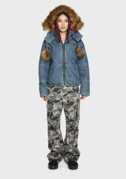 Basic Pleasure Mode Mega Denim Pom Pom Jacket Puffer Jacket