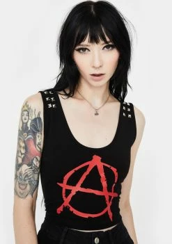 Jawbreaker Anarchy Studded Crop Tank Tops