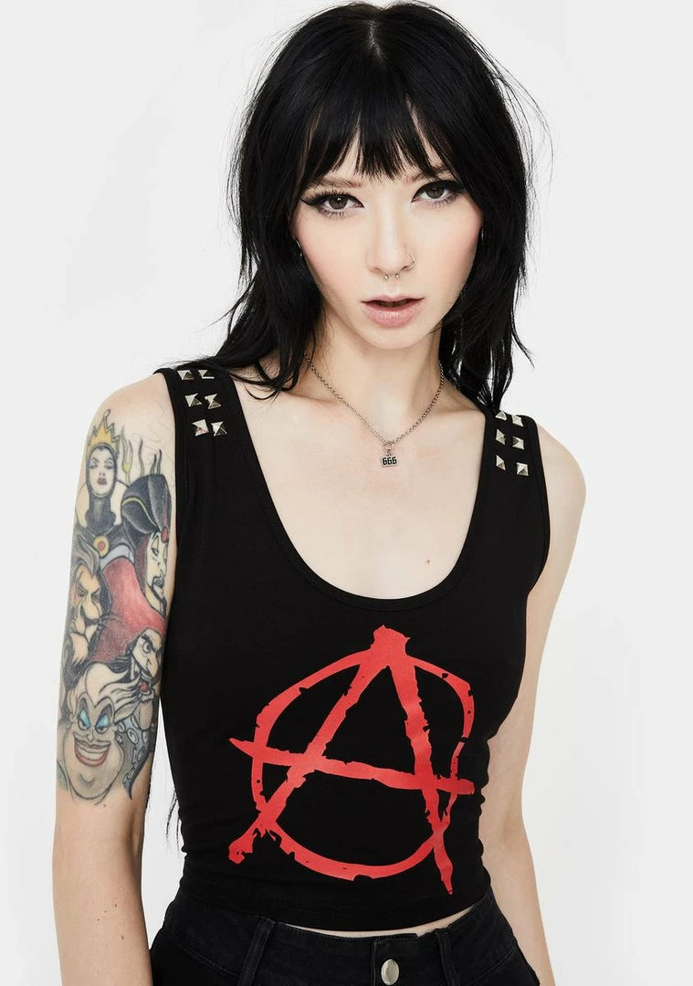 Jawbreaker Anarchy Studded Crop Tank Tops