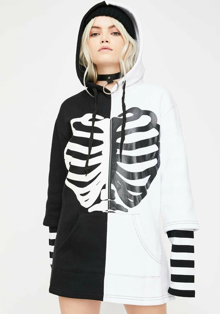 Jawbreaker Oversized Skeleton Rib Two-Tone Hoodie Tops