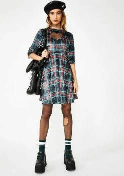 Jawbreaker Velvet Tartan Cut Out Mini Dress