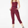 Jawbreaker Fitted Plaid Overall Jumpsuit