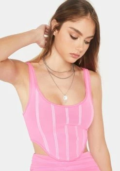 BY DYLN Pink Blair Corset Top Tops