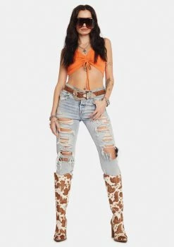 BY DYLN Orange Viper Crop Top Tops