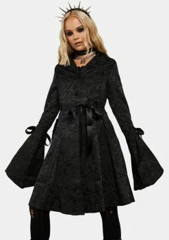 Jawbreaker Fit & Flare Jacquard Coat W/ Ribbons