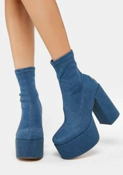 NOKWOL Platform Boots Inferno Denim Platform Ankle Boots