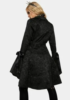 Jawbreaker Fit & Flare Jacquard Coat W/ Ribbons